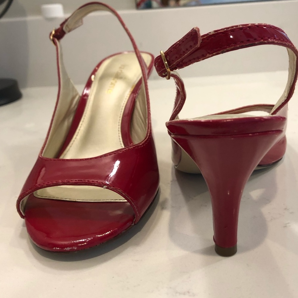 Red patent heels